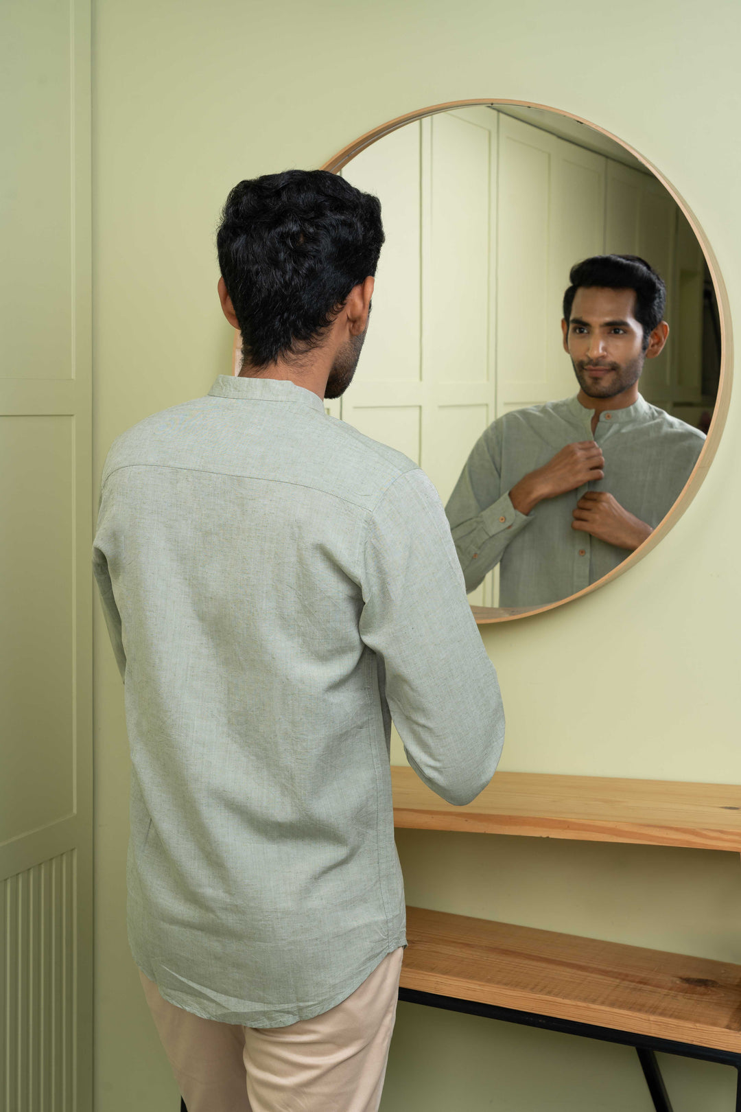 Earthy Route Military Green · Mandarin Collar Shirt