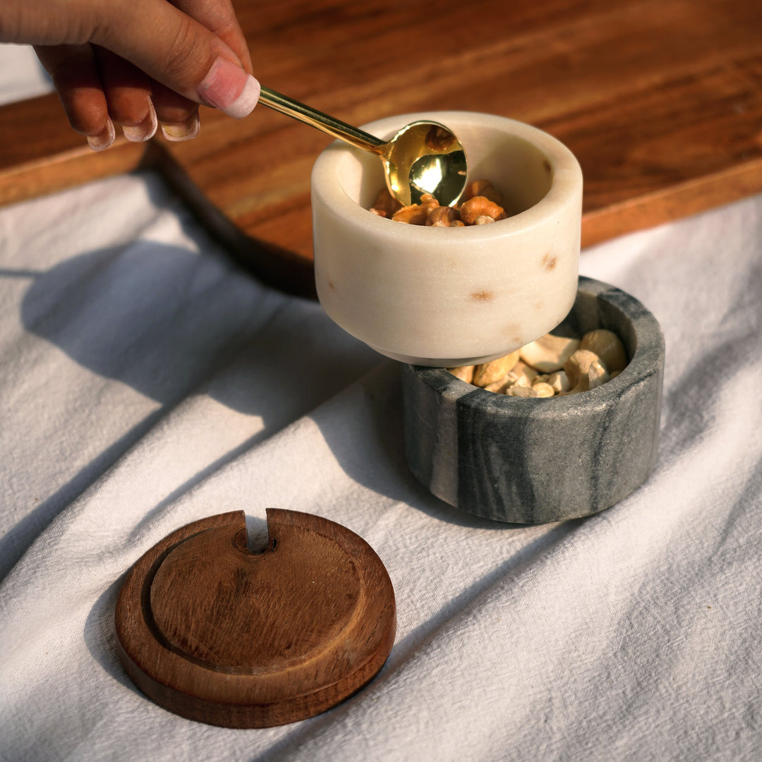 Muun Home Stacked Marble Spread Jars Set of Two