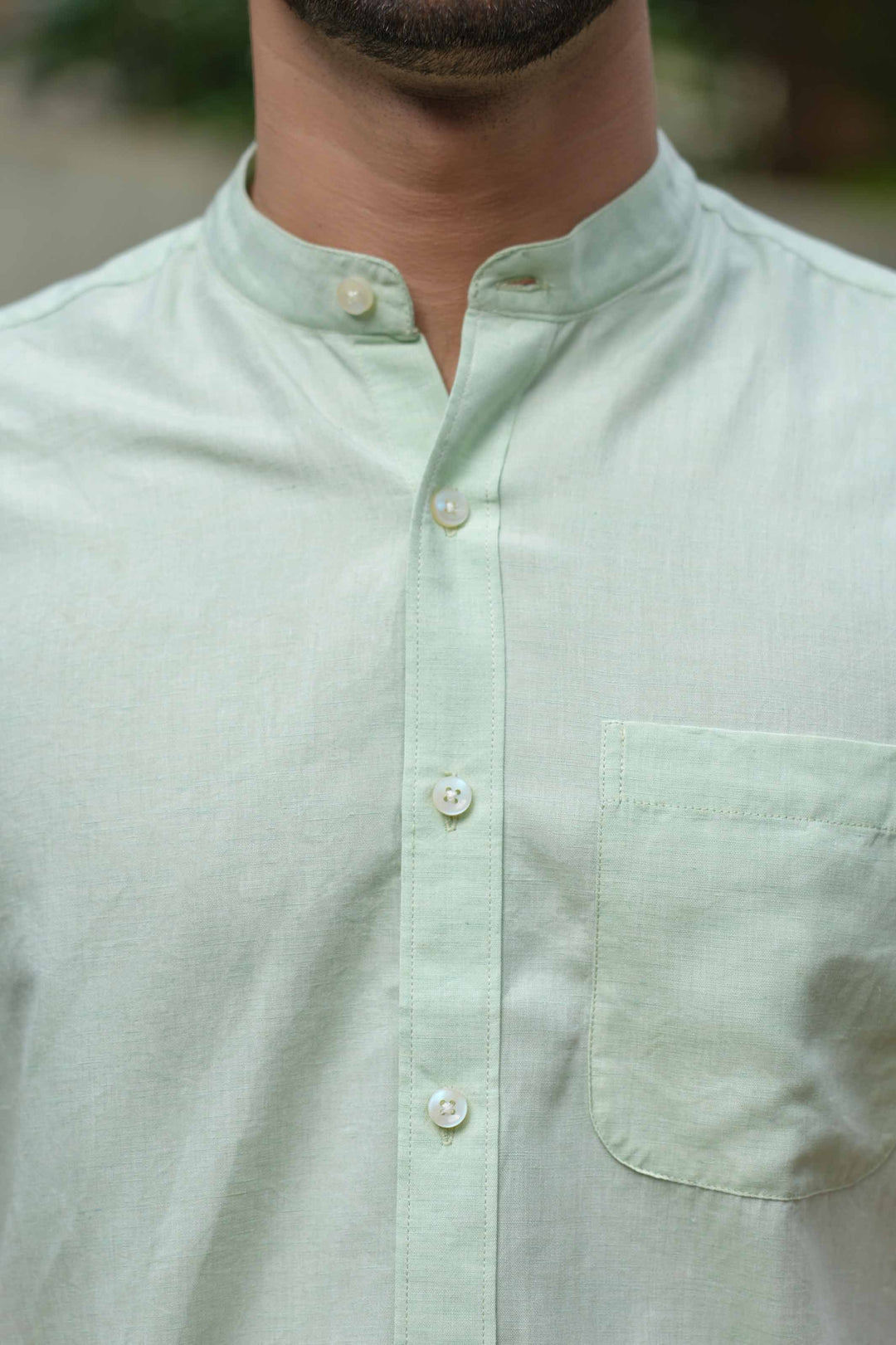 Earthy Route Fresh Green · Half Sleeve Mandarin Collar Shirt