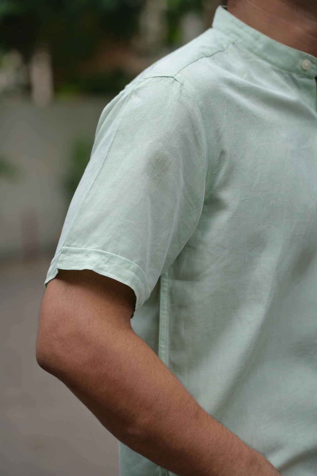 Earthy Route Fresh Green · Half Sleeve Mandarin Collar Shirt
