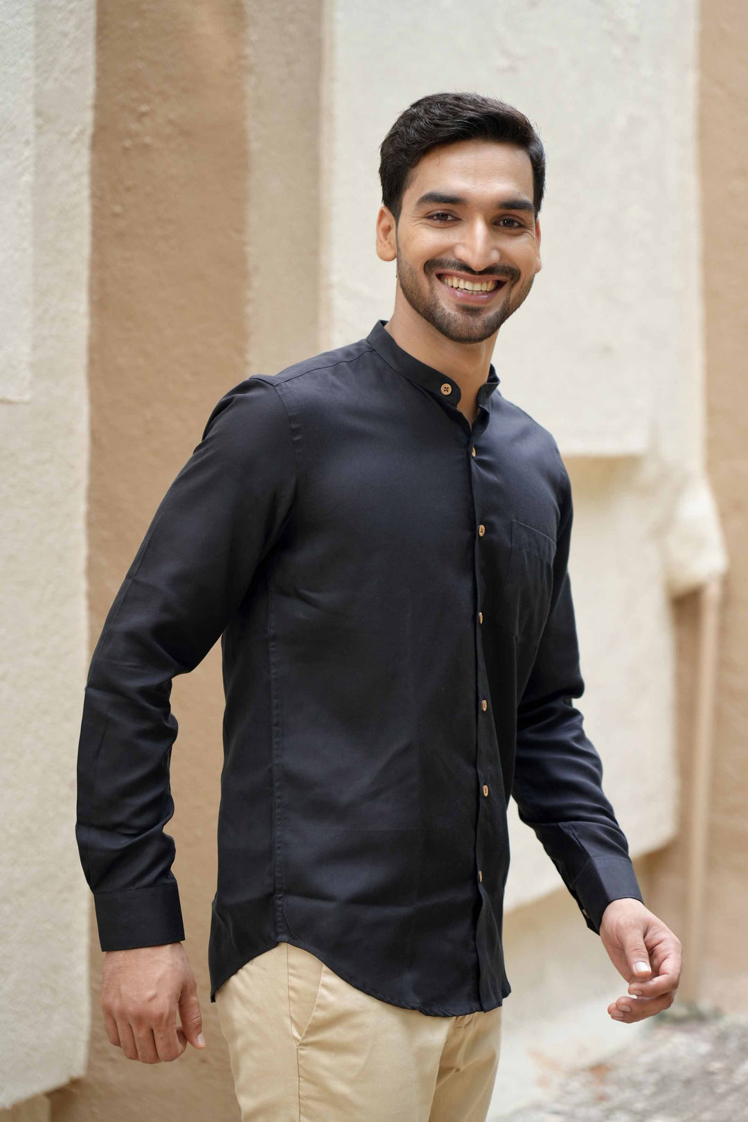 Earthy Route Jet Black · Mandarin Collar Shirt