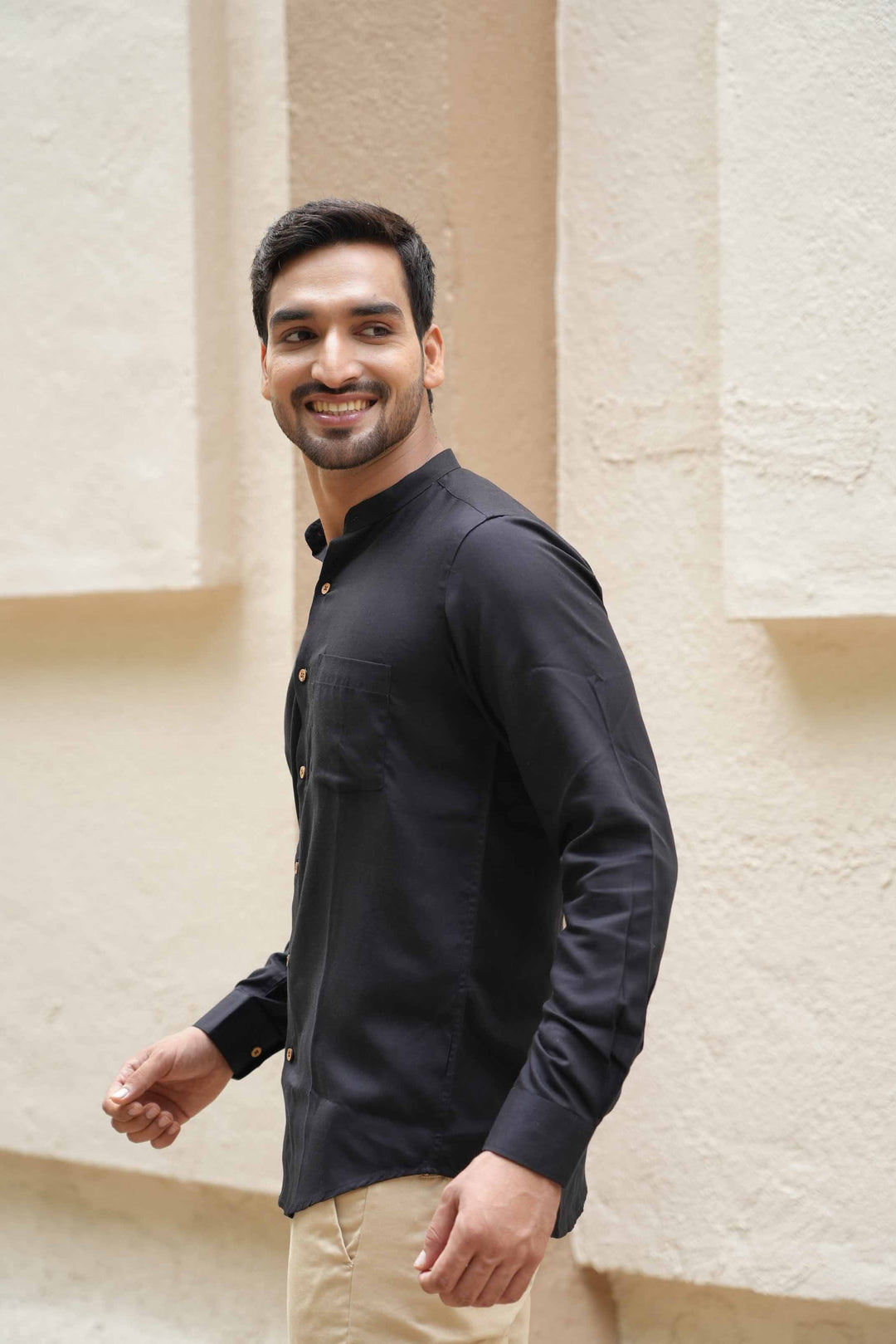 Earthy Route Jet Black · Mandarin Collar Shirt