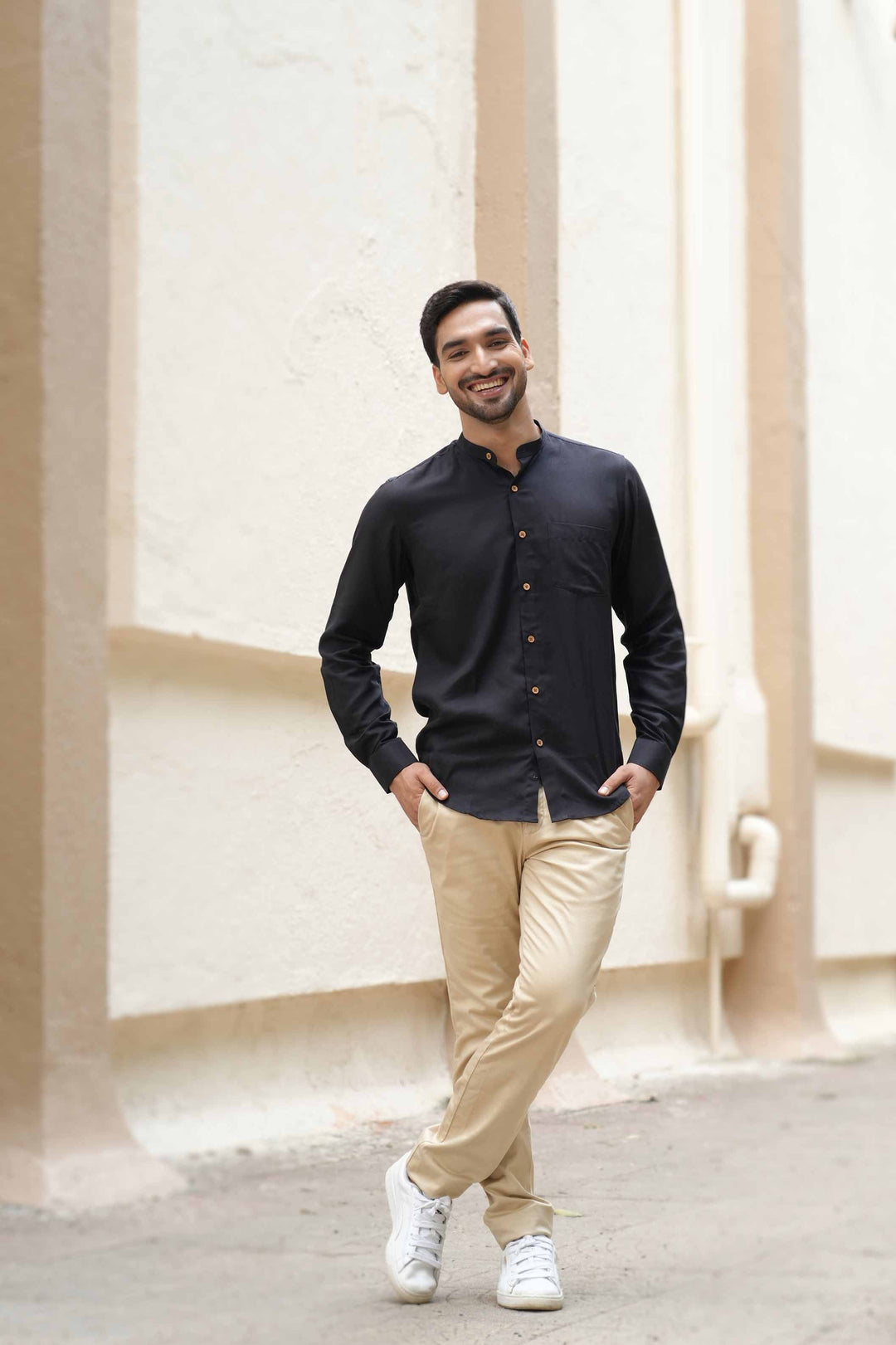 Earthy Route Jet Black · Mandarin Collar Shirt