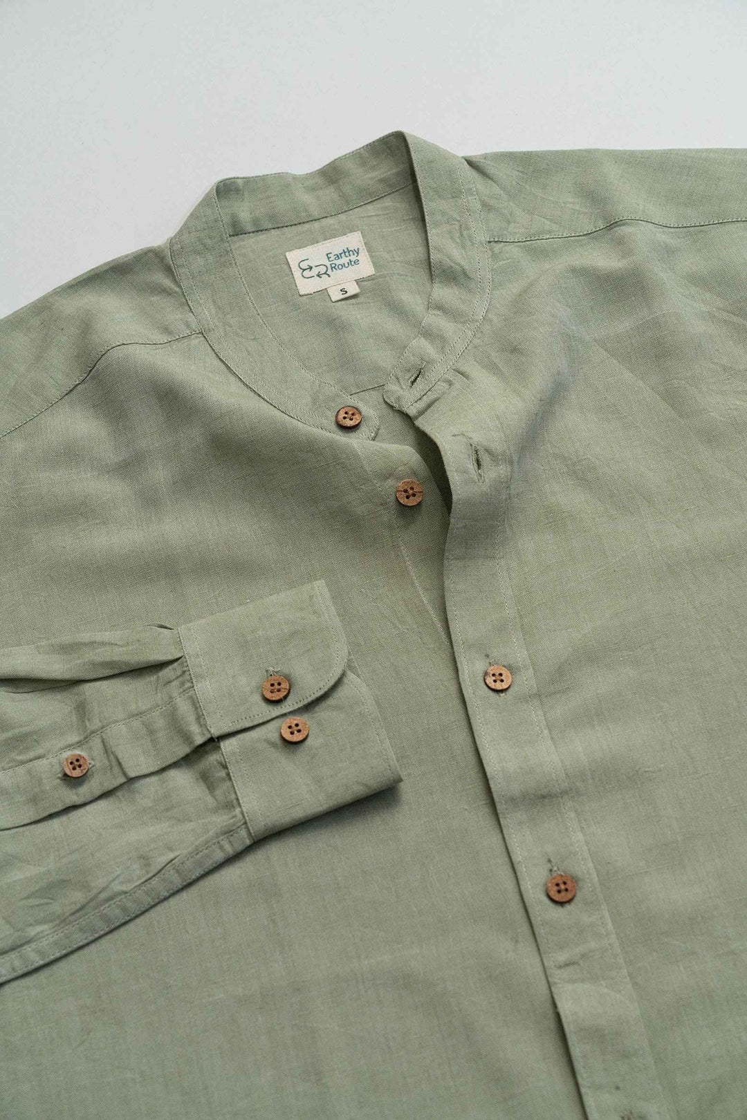 Earthy Route Military Green · Mandarin Collar Shirt