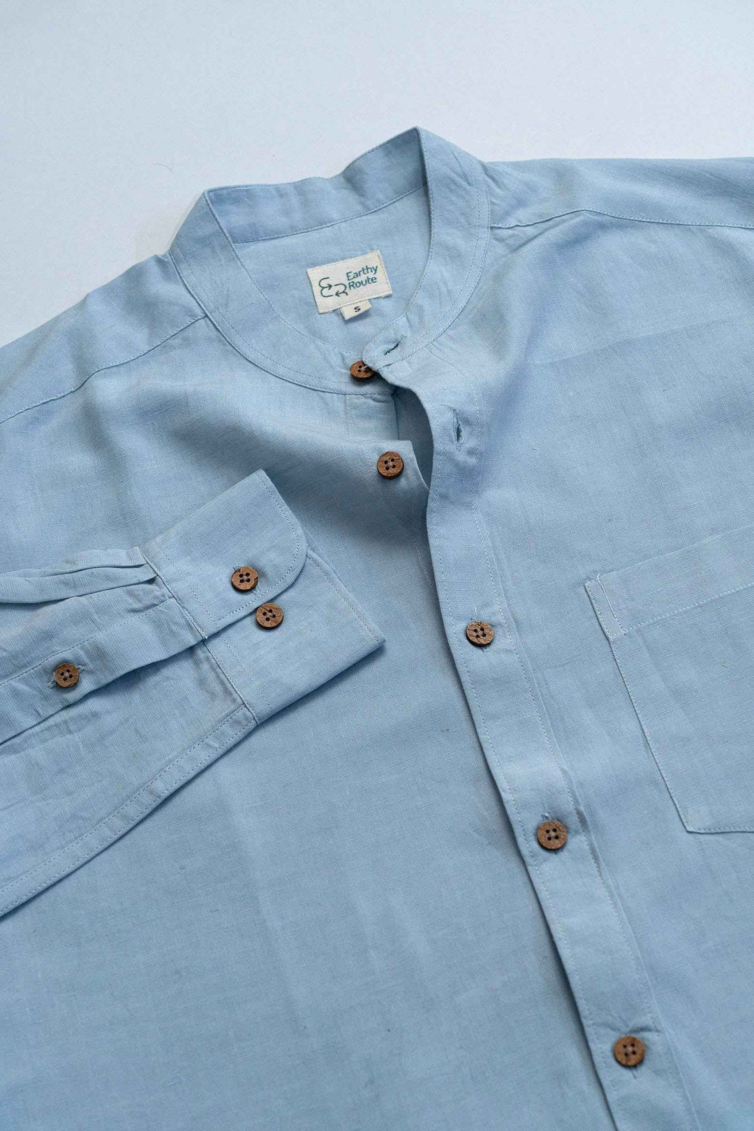 Earthy Route Ice Blue · Mandarin Collar Shirt
