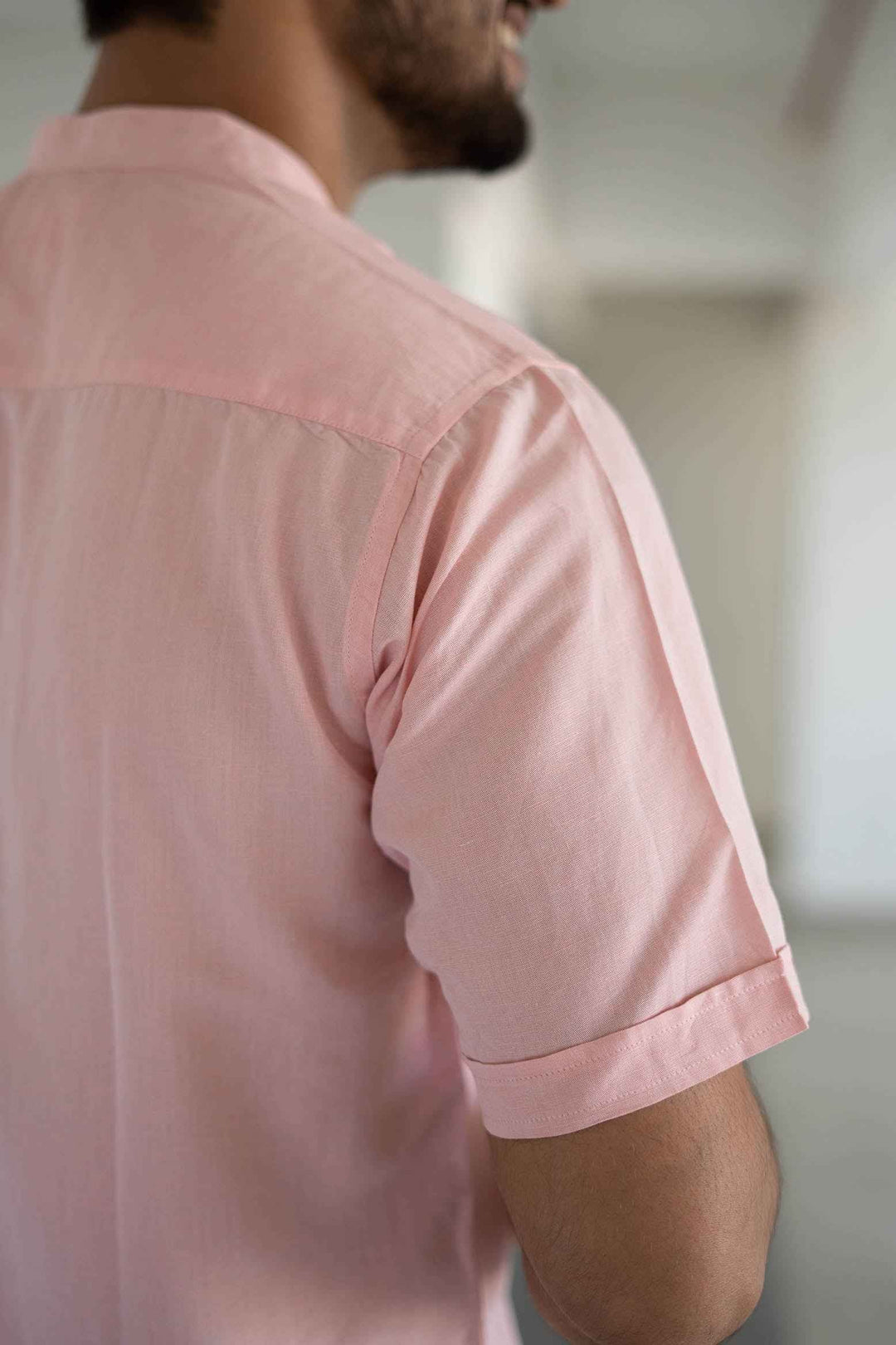 Earthy Route Charm Pink · Half Sleeve Mandarin Collar Shirt