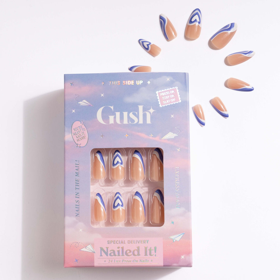 Wavy Purple Hearts | Medium Almond, Press on Nails