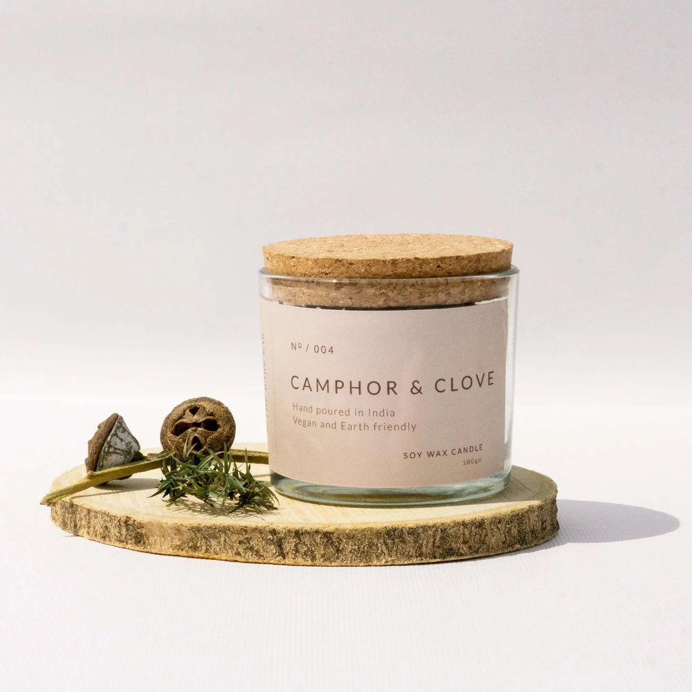 The Bare Bar Camphor & Clove Soy Wax Candle | Glass Jar | 100g