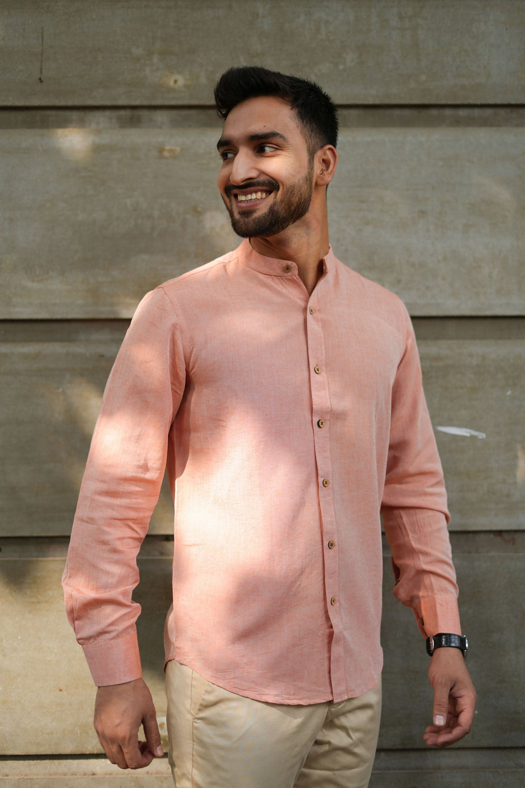 Earthy Route Rust Orange · Mandarin Collar Shirt