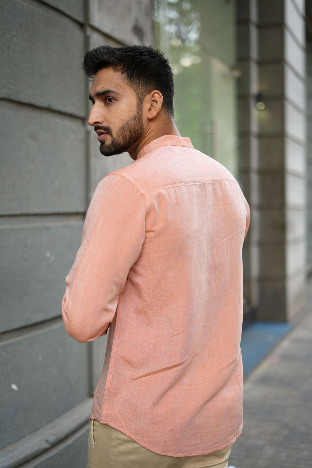 Earthy Route Rust Orange · Mandarin Collar Shirt