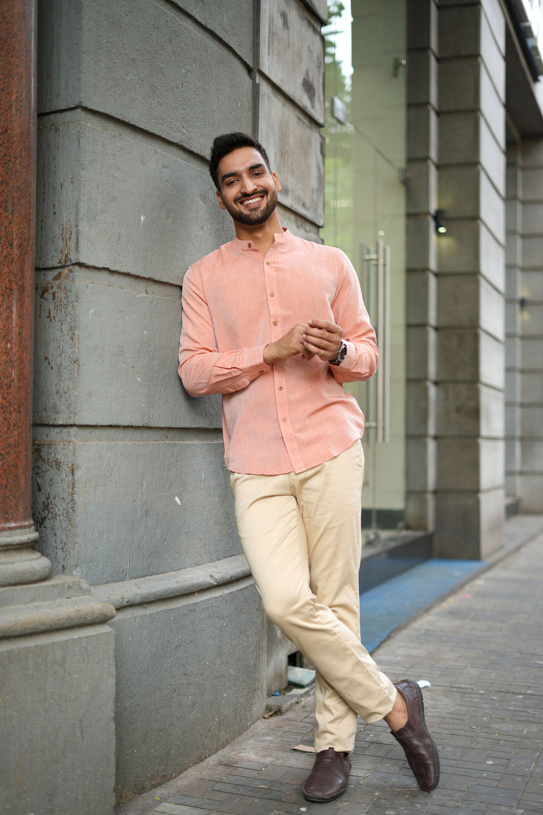 Earthy Route Rust Orange · Mandarin Collar Shirt