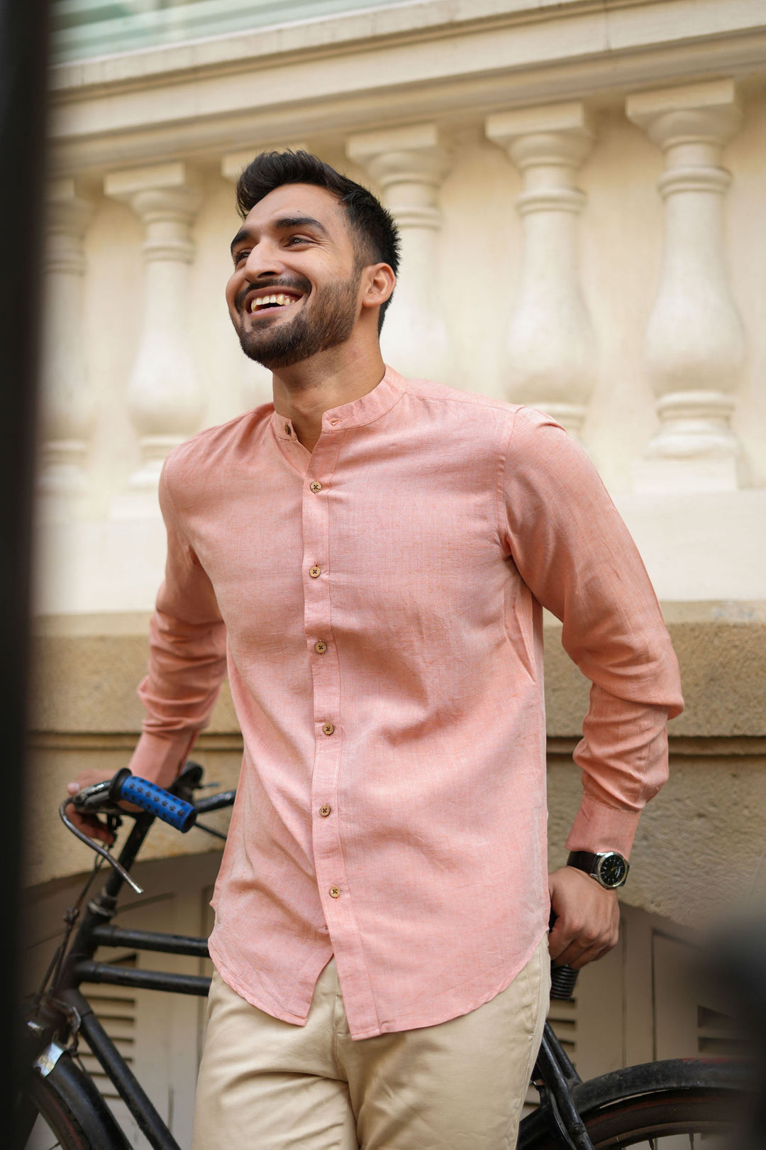 Earthy Route Rust Orange · Mandarin Collar Shirt