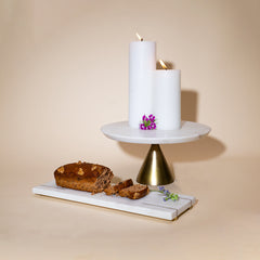Muun Home White Marble Cake Stand and Tray Set with Gold Base