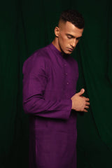Saphed Violet Linen Men's Classic Kurta Set