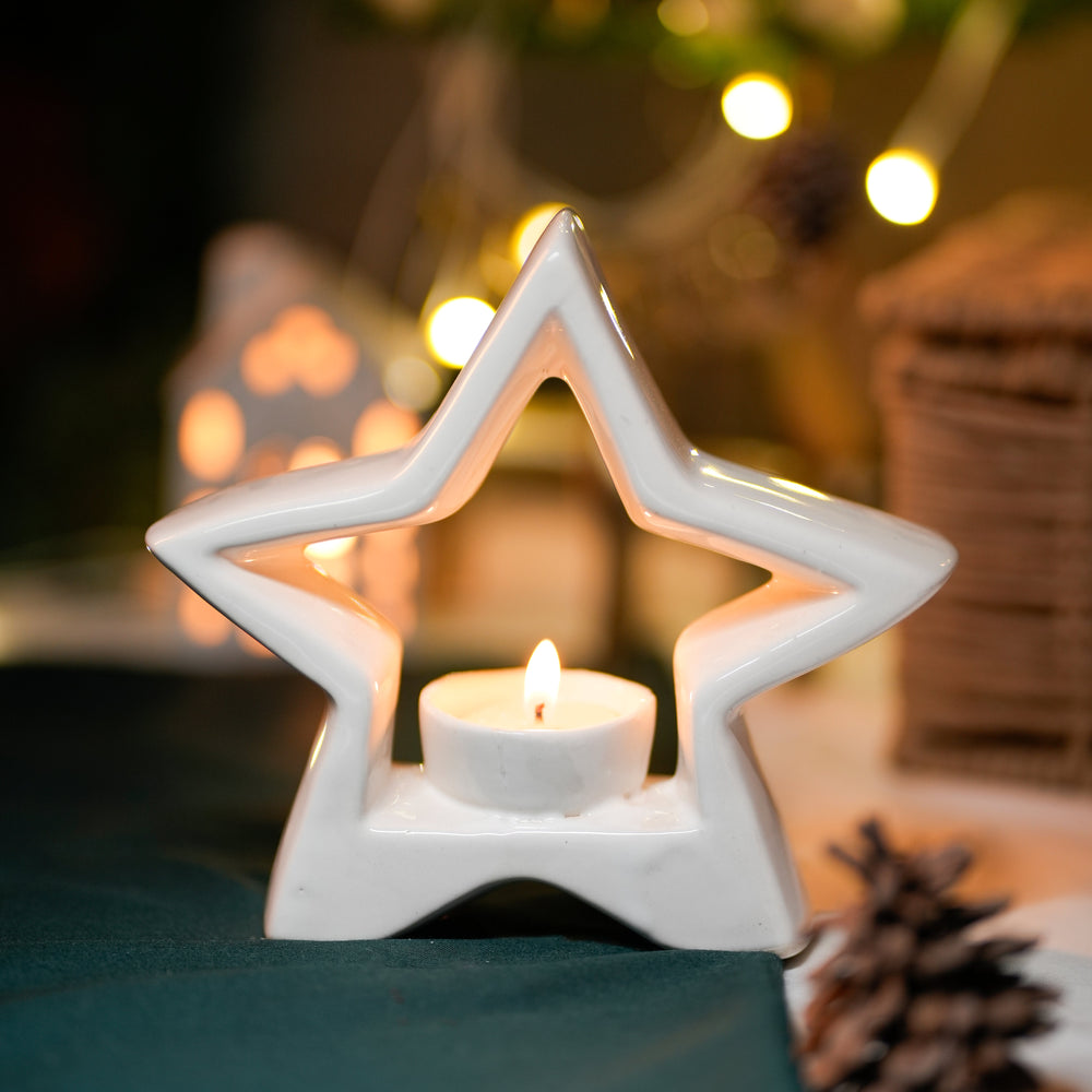 Star-Shaped Tea Light Holder | Ceramic Candle Holder for Festive & Aesthetic Home Decor – ArteCasa