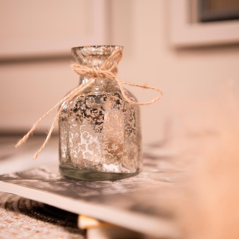 Silver Blossom Charm Vase with Dried Flower Bunch