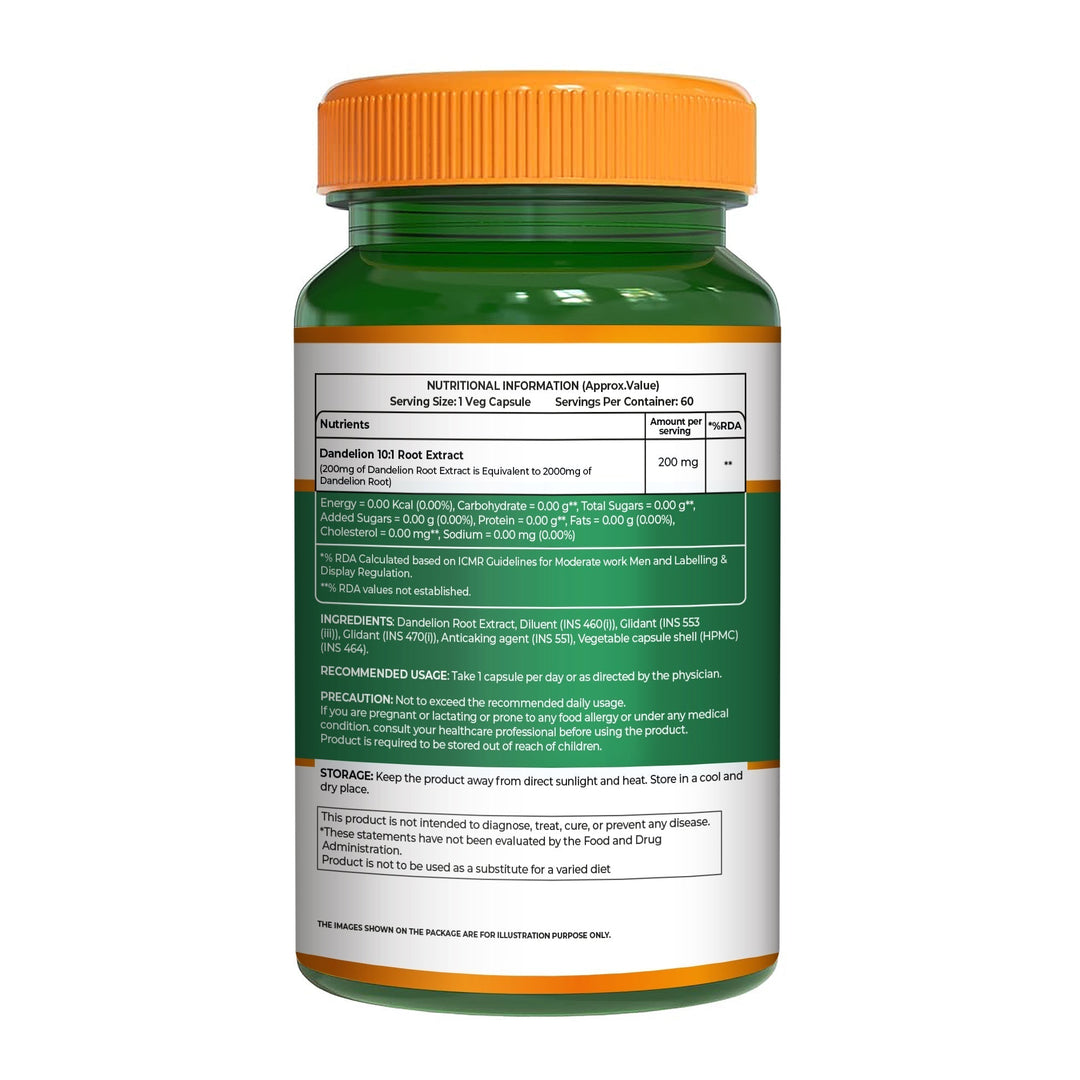 Dandelion Root Extract 200mg Liver, Digestion & Antioxidant Support | Veg Caps