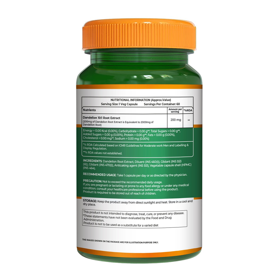 Dandelion Root Extract 200mg Liver, Digestion & Antioxidant Support | Veg Caps