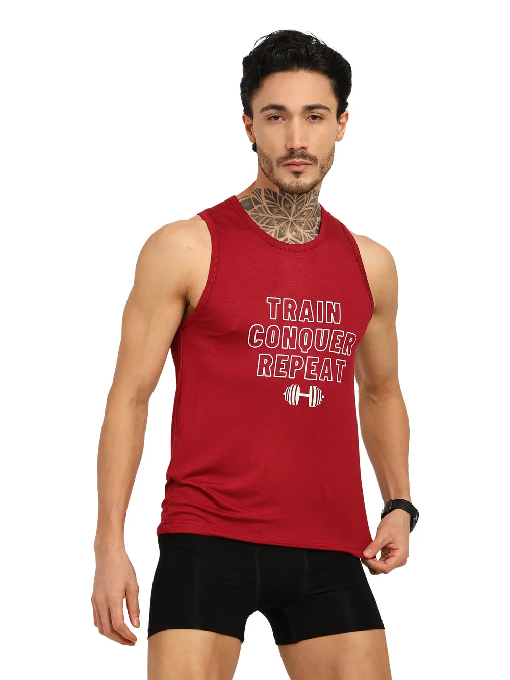 Men's Bamboo Fabric Maroon Workout Gym Vest
