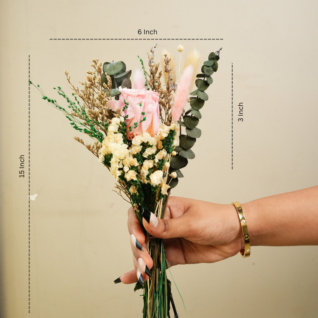 Blush & Bloom Preserved Pink Rose Bouquet | Handmade Dried Flower Bouquet for Gifting & Home Décor