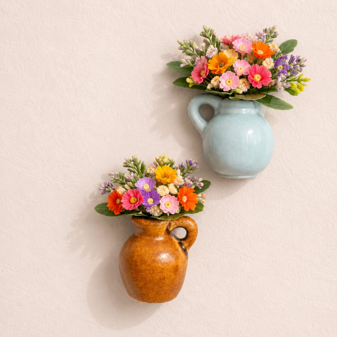 Garden Whispers Fridge Magnet Set of 2 | Mini Ceramic Flower Vase Magnets