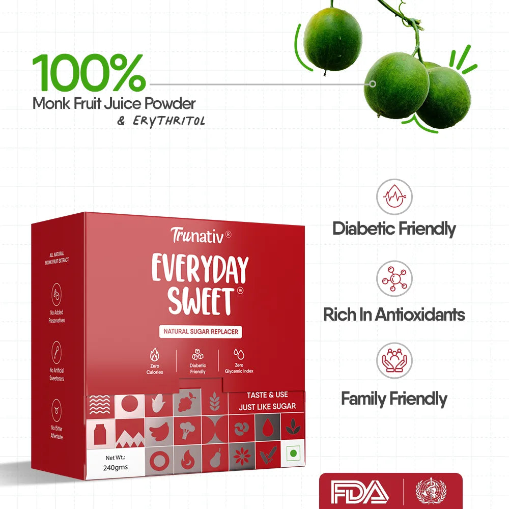 TruNativ Everyday Sweet Monk Fruit Sweetener Sachets | 1:1 Sugar Replacer, Zero Calorie