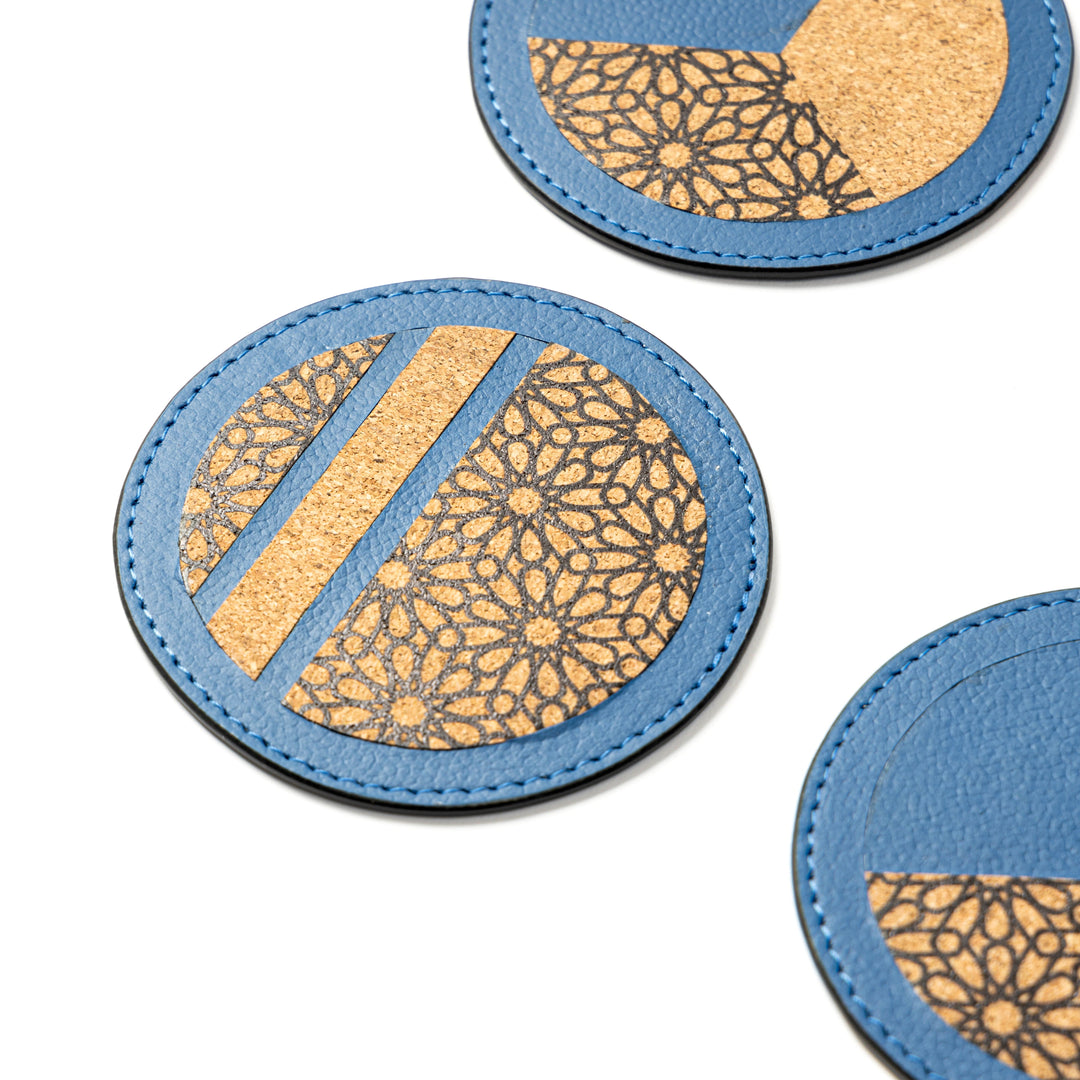 Green Hermitage Vegan Leather Coasters Set - Blue
