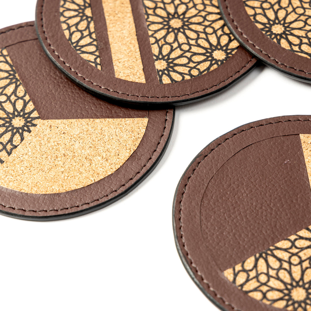 Green Hermitage Vegan Leather Coasters Set - Maroon