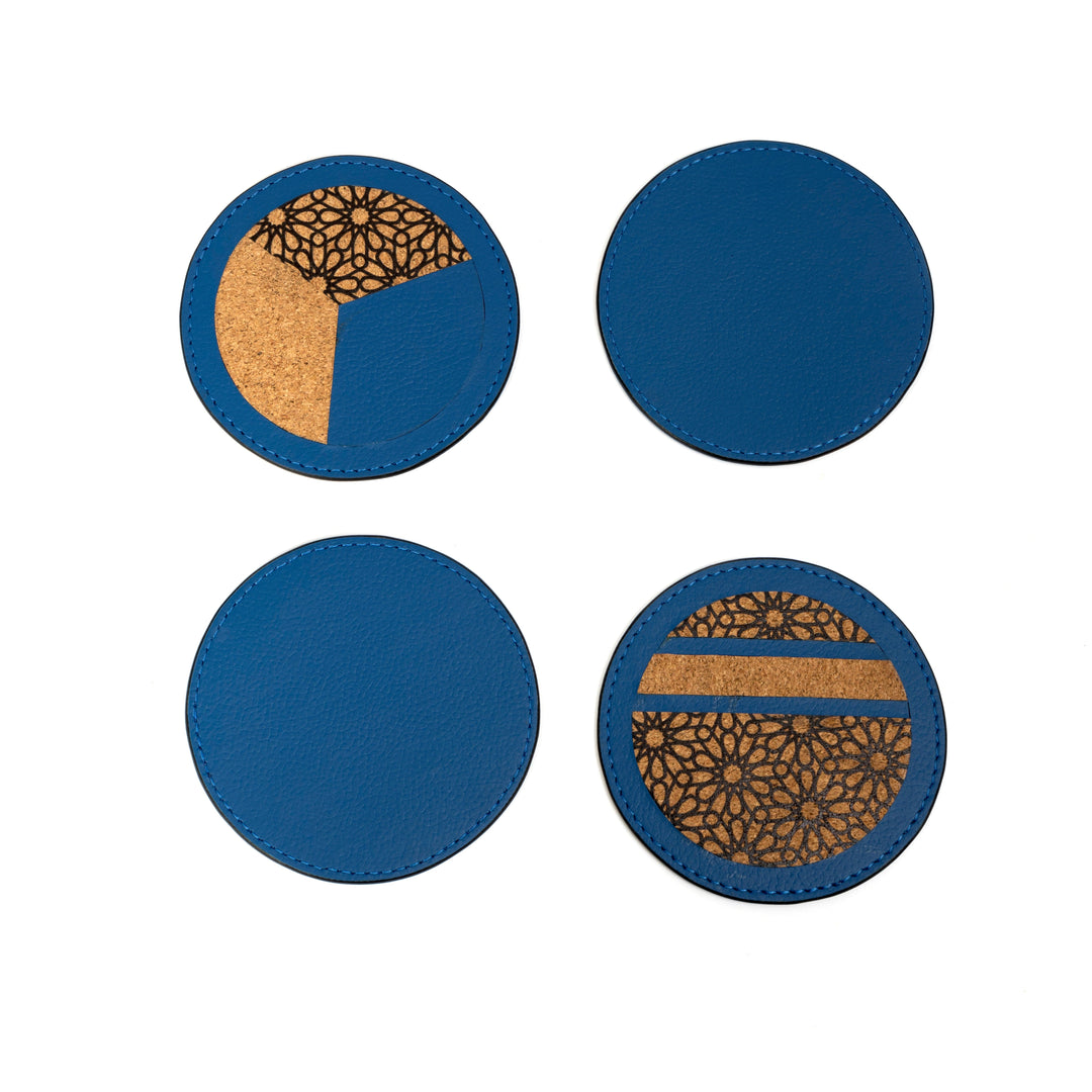 Green Hermitage Vegan Leather Coasters Set - Blue