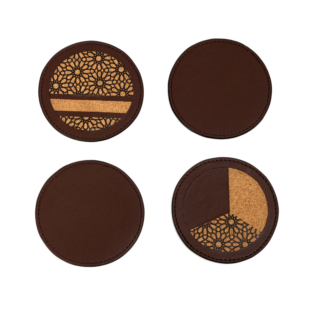 Green Hermitage Vegan Leather Coasters Set - Maroon