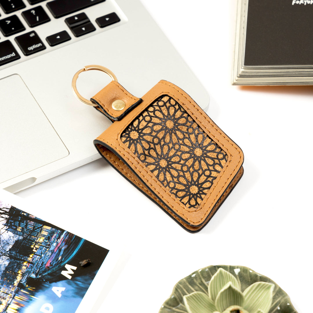 Green Hermitage Handcrafted Vegan Leather Key Chain - Caramel
