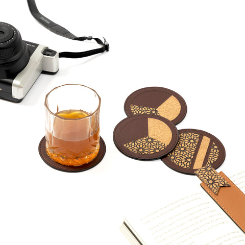 Green Hermitage Vegan Leather Coasters Set - Maroon