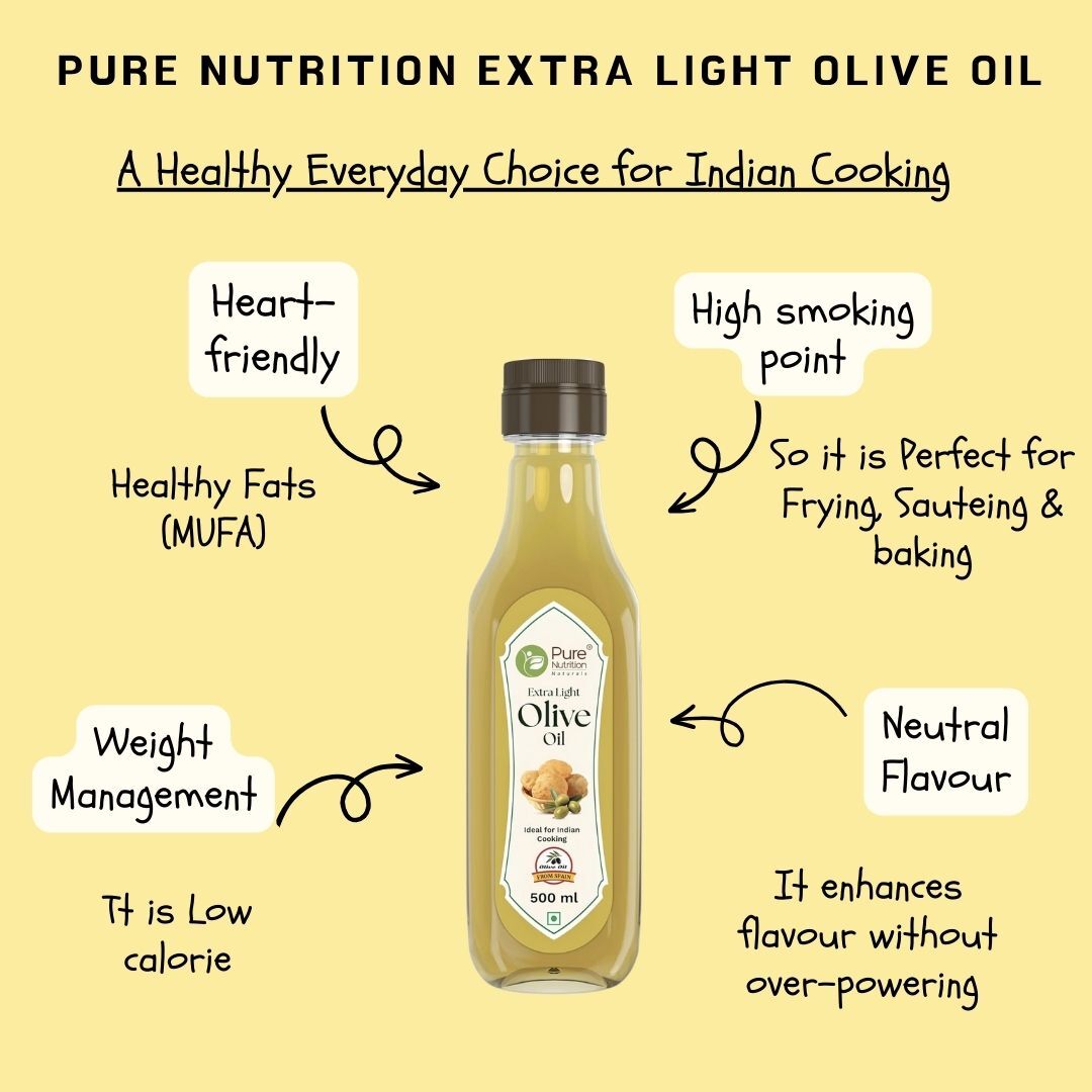 Extra Light Olive Oil - 500ml | 100% Pure & Edible | Ideal for Indian Cooking , Good For Skin