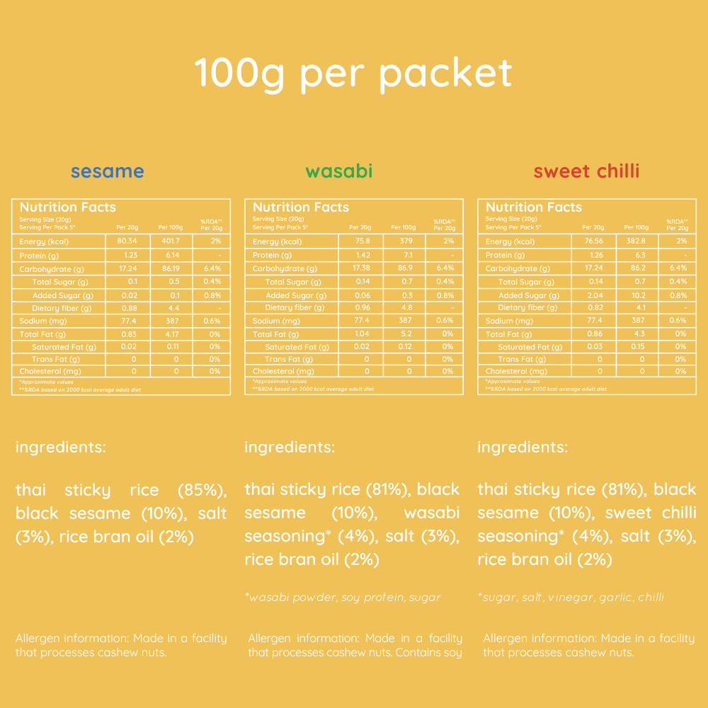 Natch Thai Rice Chips Variety Pack, 3 × 100 g