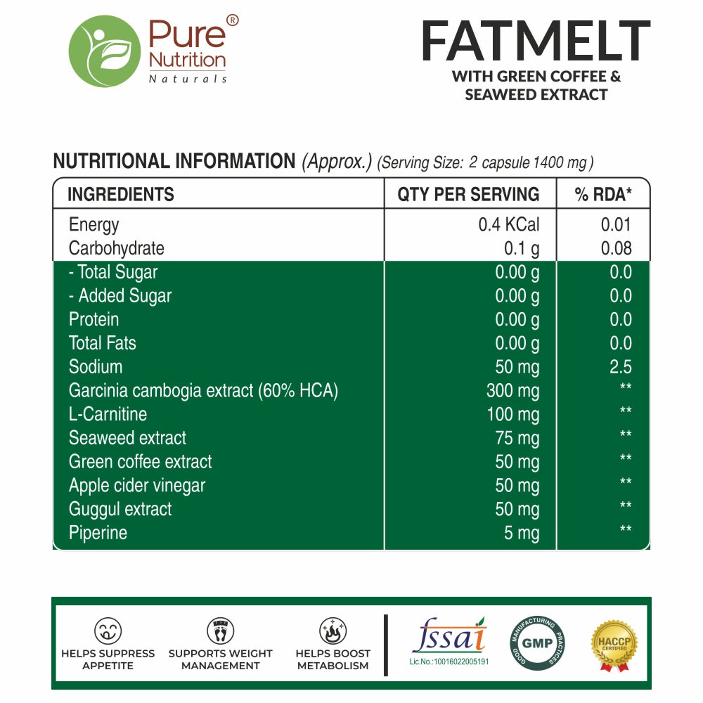 FATMELT with Garcinia Cambogia, L-Carnitine, and Apple Cider Vinegar - 60 Capsules