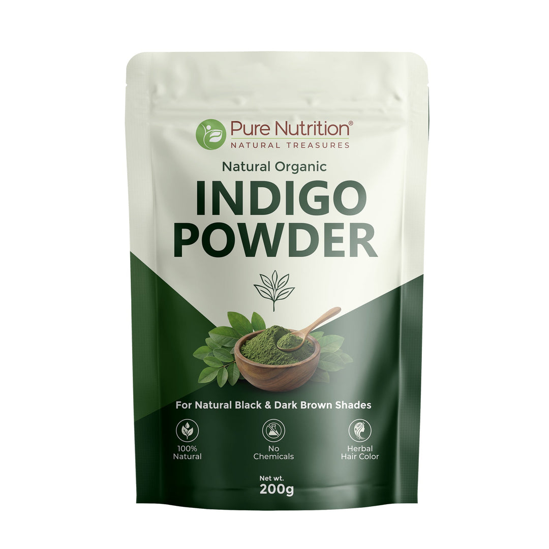 Pure Nutrition Natural Organic Indigo Powder for Hair | Herbal Hair Color Powder for Black & Dark Brown Shades