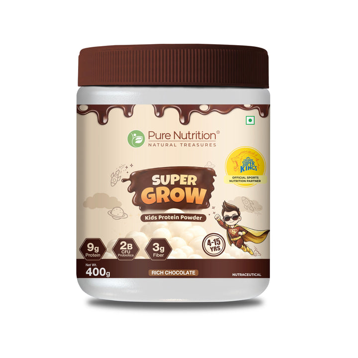 Pure Nutrition Super Grow Kids Protein Powder | Chocolate Flavour | With Vitamins, Minerals & Probiotics