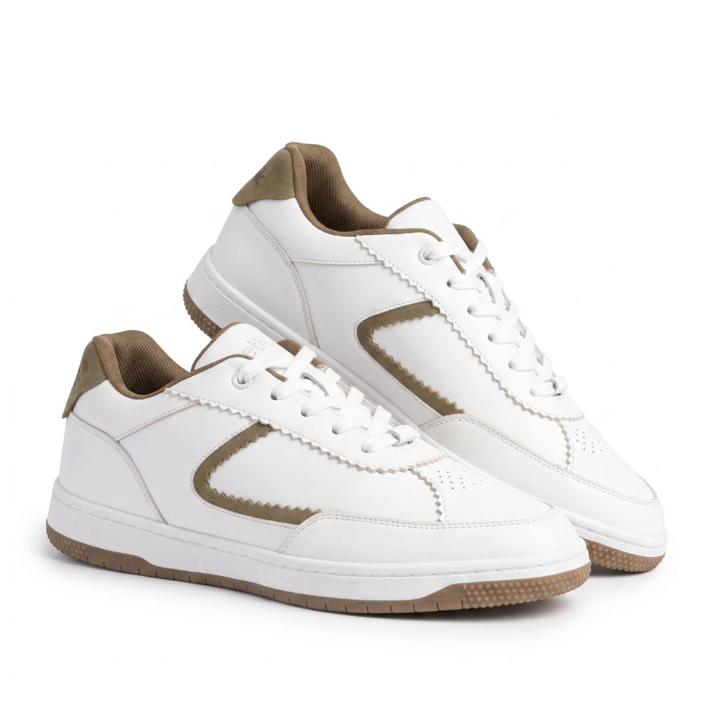 Flaire-Beige Textured Lace-Up Sneakers