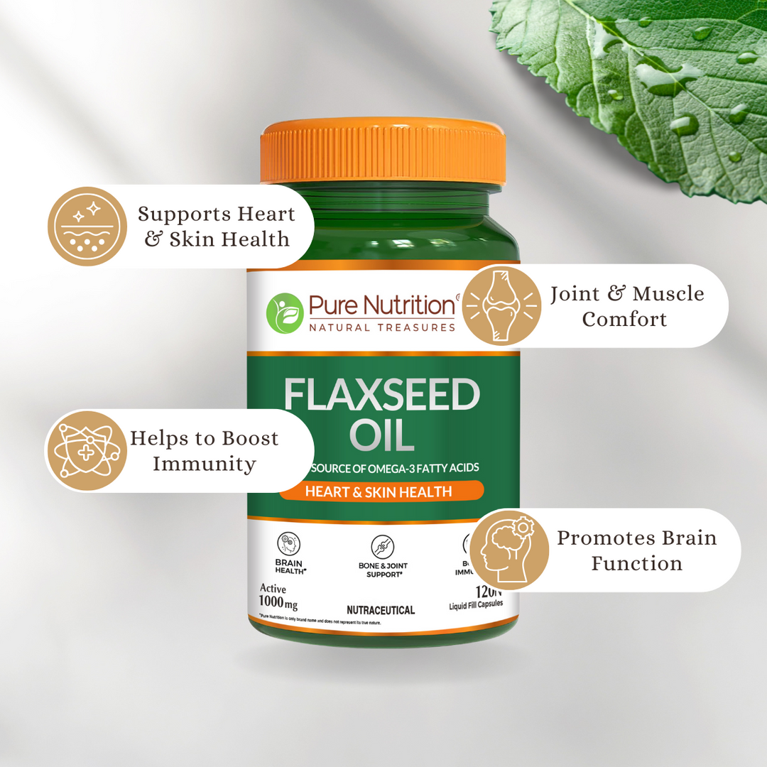 Flaxseed Oil Capsules | 1000mg | Rich in Omega-3 Fatty Acids | Supports Heart, Skin & Brain Health | 120 Liquid-Filled Capsules