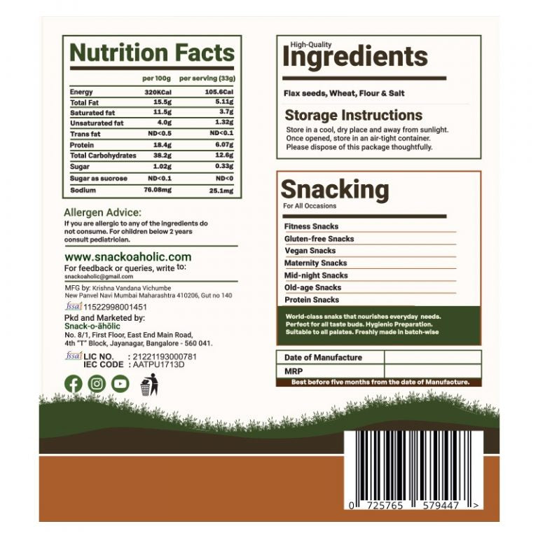 Snack-O-Aholic Flaxseed Triangles Pack of 3