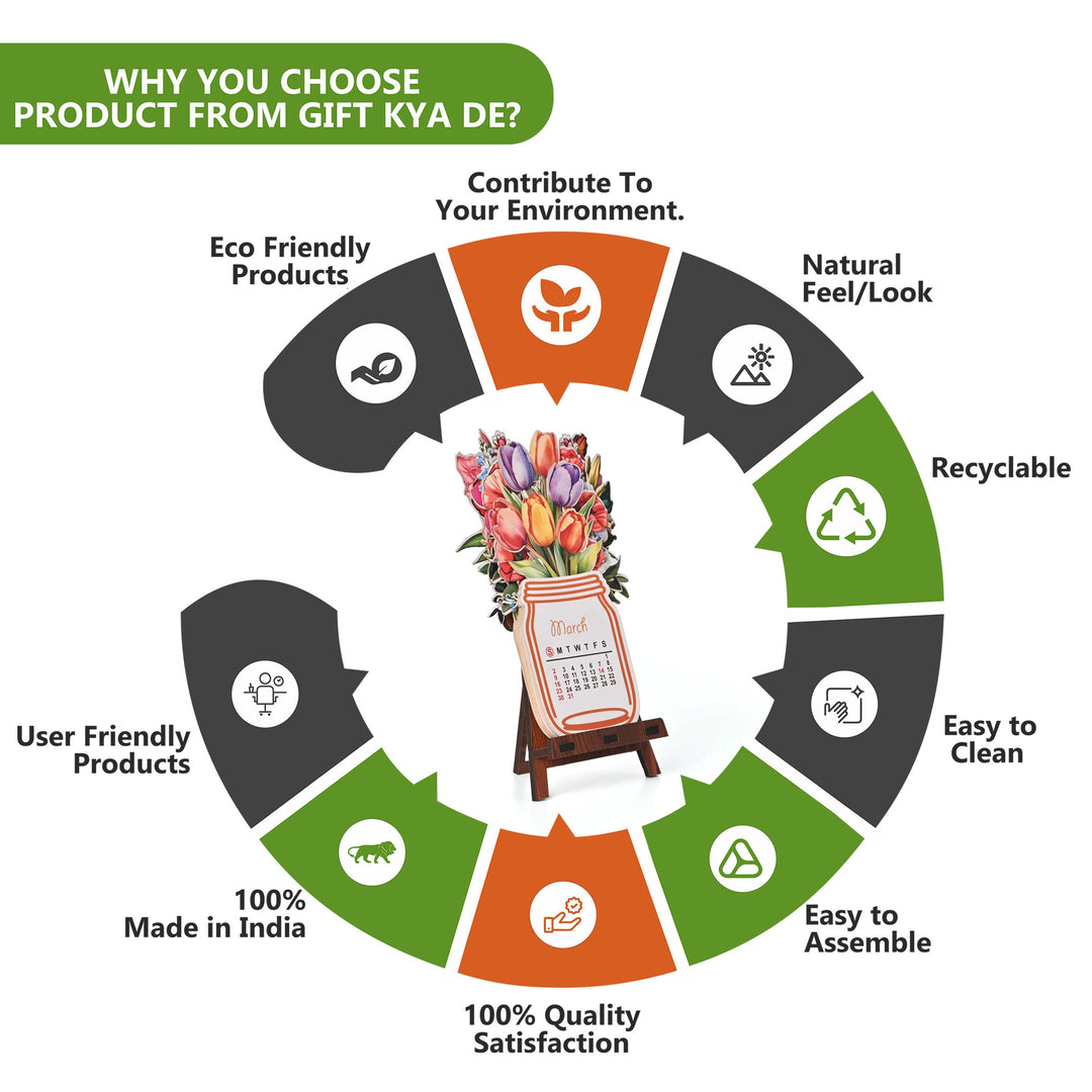 Floral Desk Calendar 2025 | Paper Calendar with Wooden Stand | Perfect for Home & Workspaces