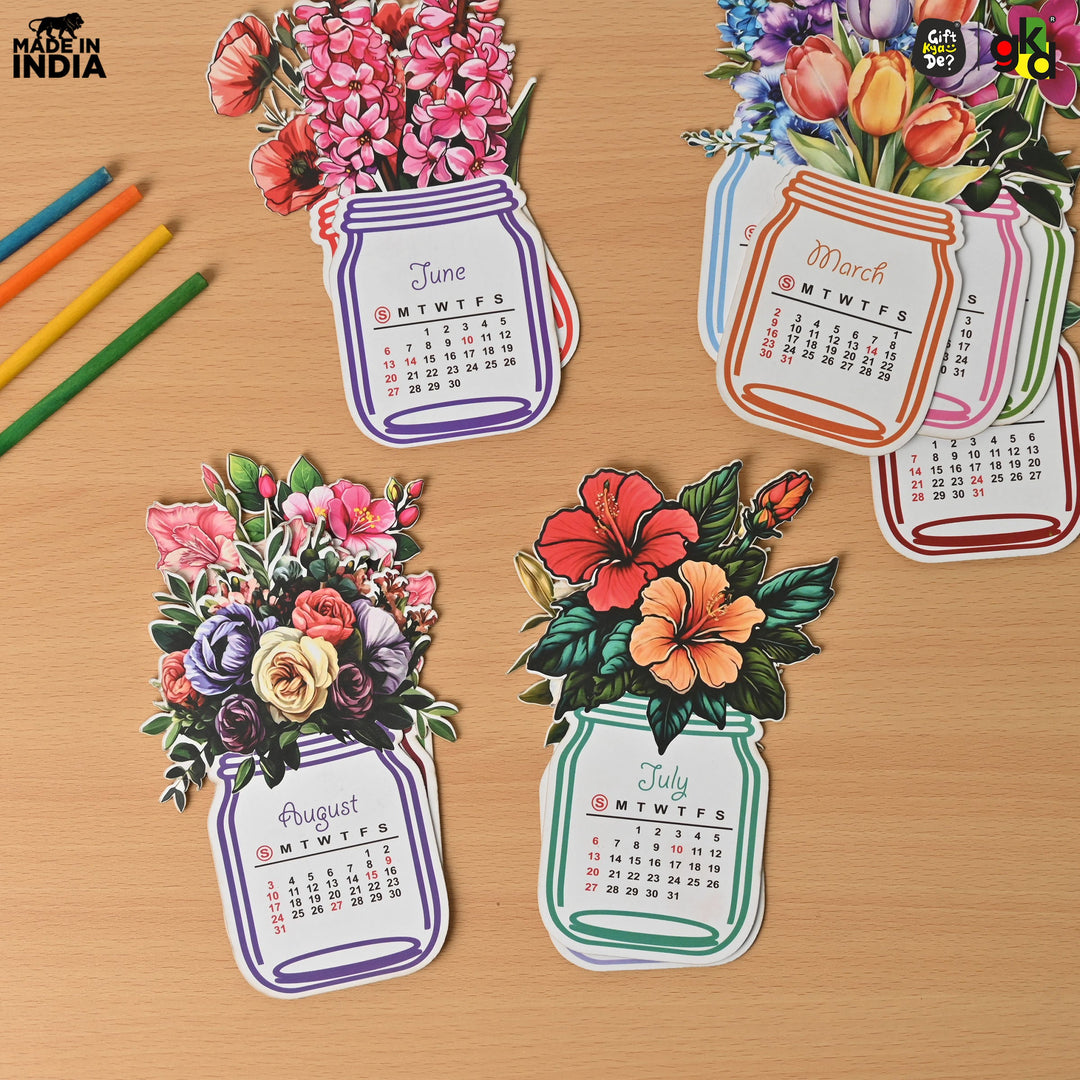 Floral Desk Calendar 2025 | Paper Calendar with Wooden Stand | Perfect for Home & Workspaces