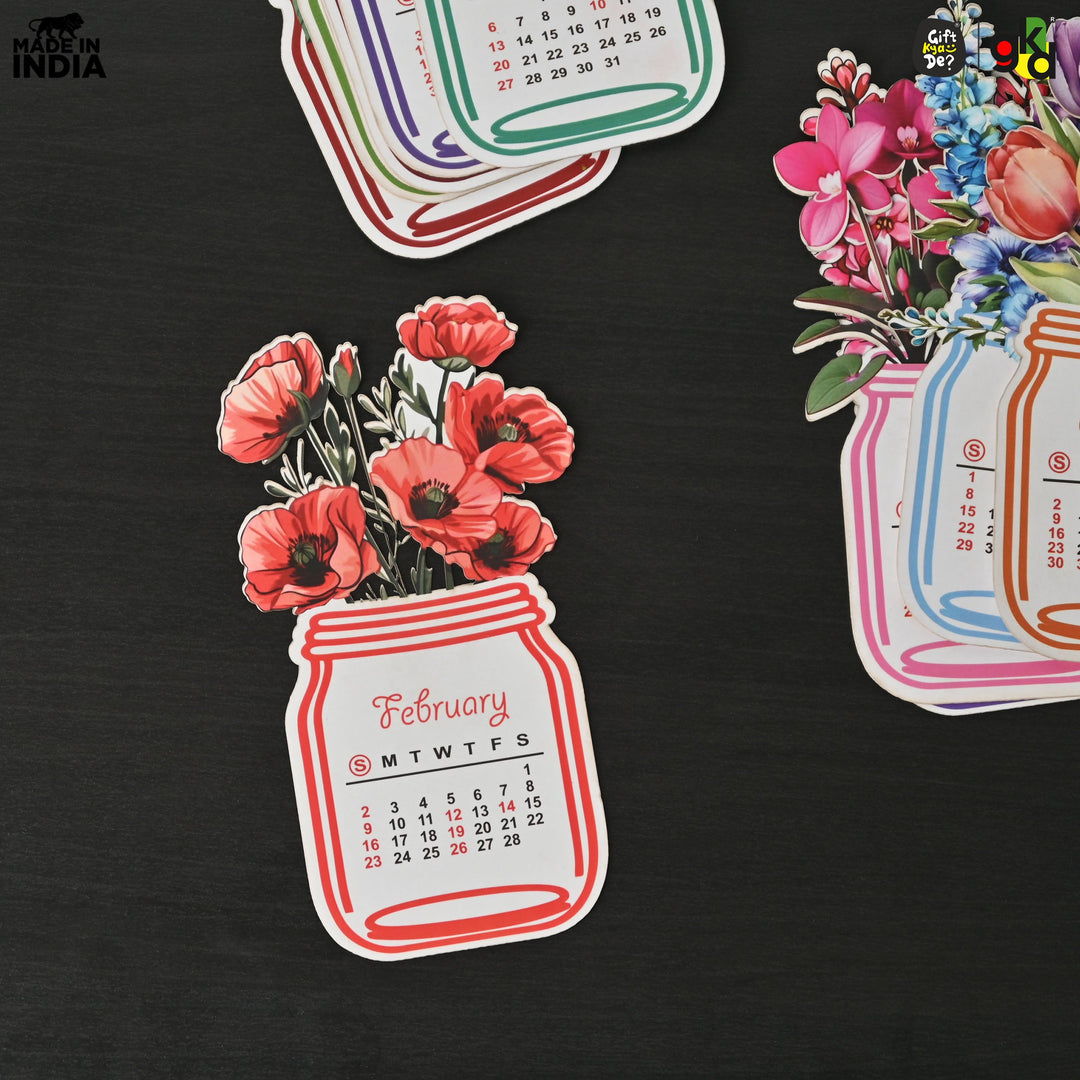 Floral Desk Calendar 2025 | Paper Calendar with Wooden Stand | Perfect for Home & Workspaces