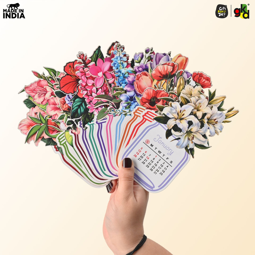 Floral Desk Calendar 2025 | Paper Calendar with Wooden Stand | Perfect for Home & Workspaces