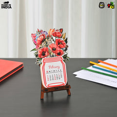 Floral Desk Calendar 2025 | Paper Calendar with Wooden Stand | Perfect for Home & Workspaces