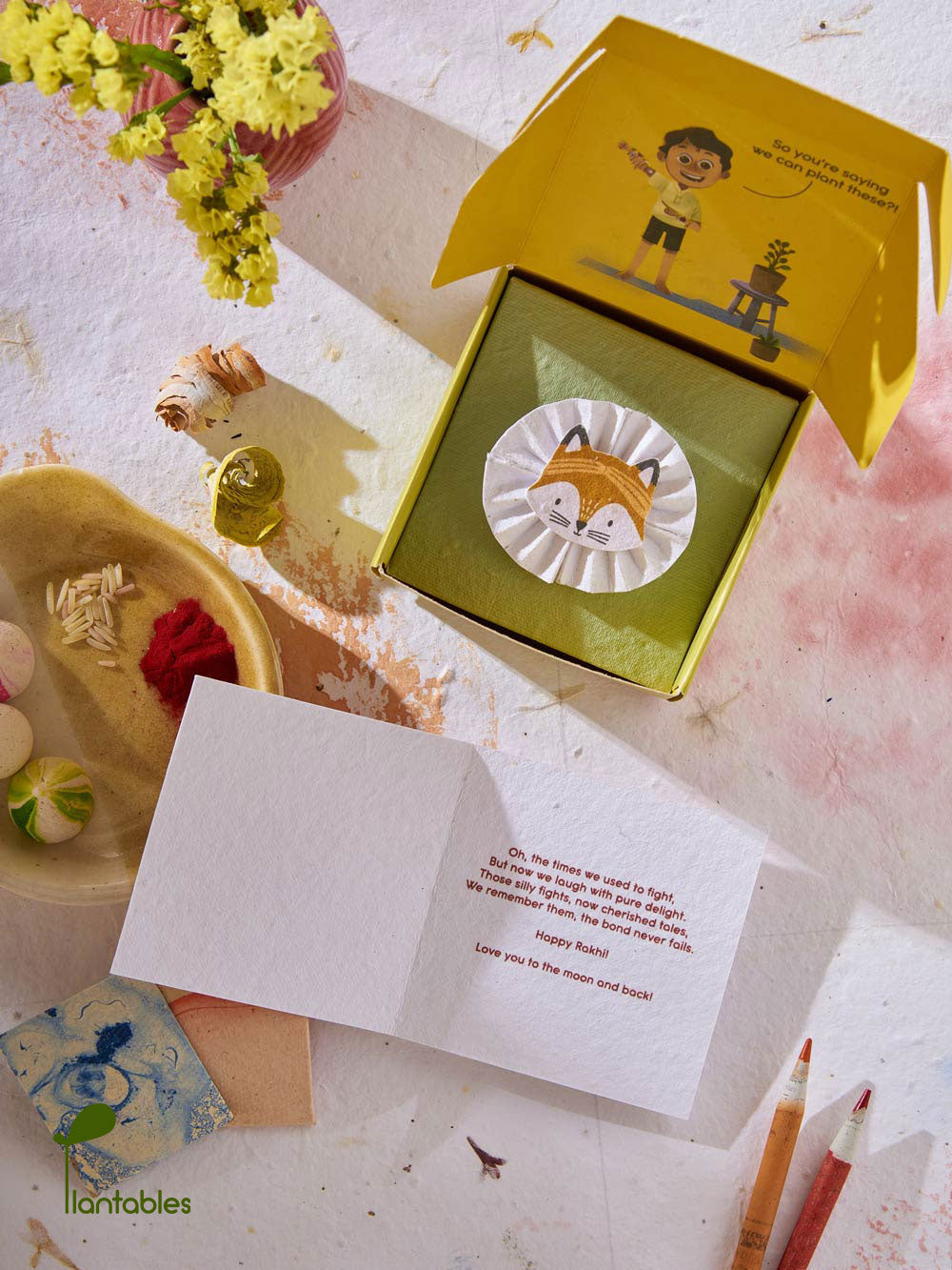 Plantables Fox with a Headband Rakhi Combo