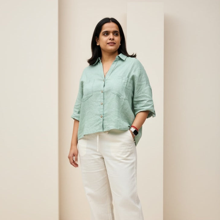 100% Premium Linen Boxy Shirt - Women