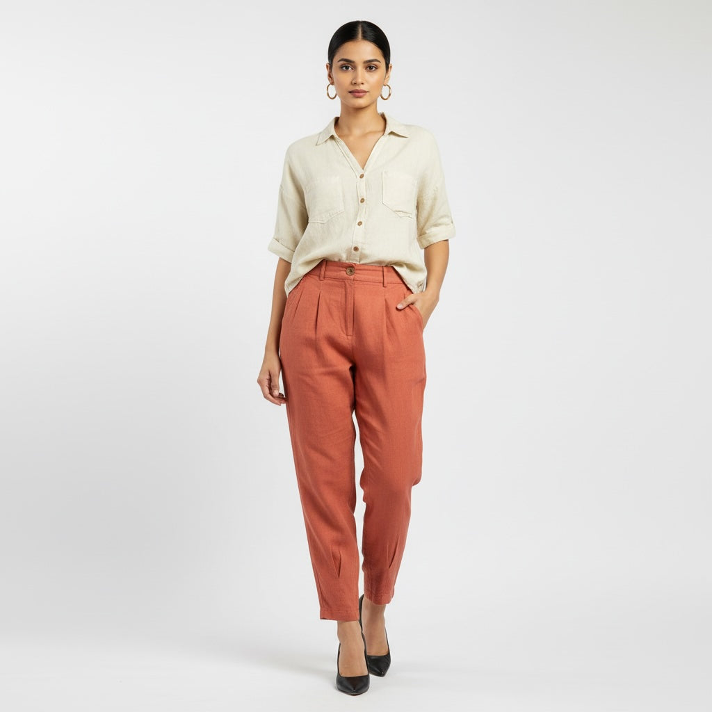 100% Premium Linen Carrot Pant - Women