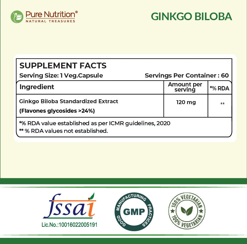 Ginkgo Biloba 120mg Cognitive Wellness, Focus & Circulation Support