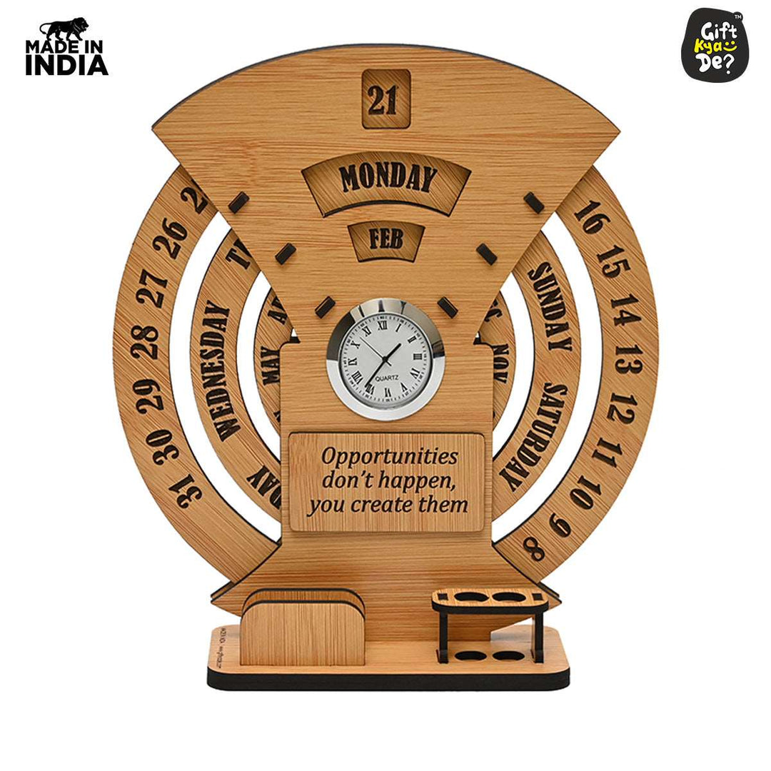 Gift Kya De Infinite Circular Calendar With Pen, Card Holder | Clock And Photo Frame Options Available | Desk Accessories